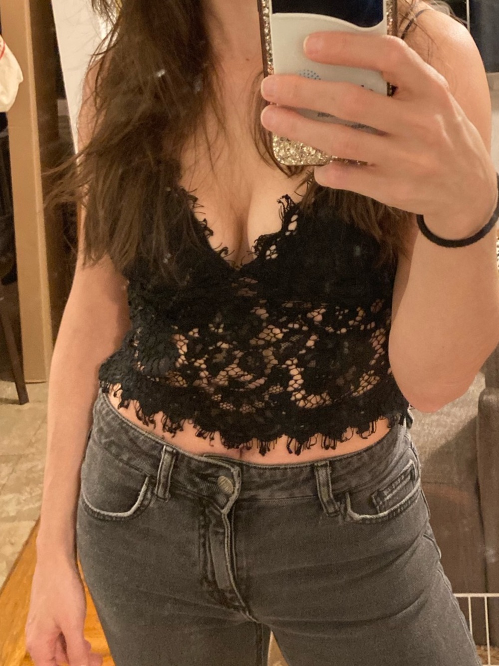 Express Black Lace Cropped Cami Top Sz 0 / XS